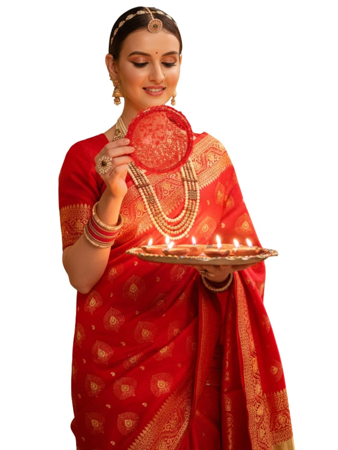 EthnicJunction Women's Paithani Silk Blend Woven Saree With Blouse Piece |Wedding Saree | Red Saree - Image 8