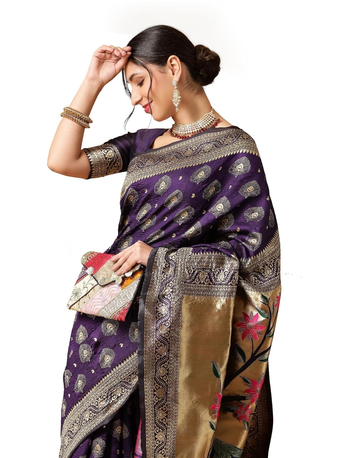 EthnicJunction Women's Paithani Silk Blend Woven Saree With Blouse Piece |Wedding Saree | Red Saree - Image 9