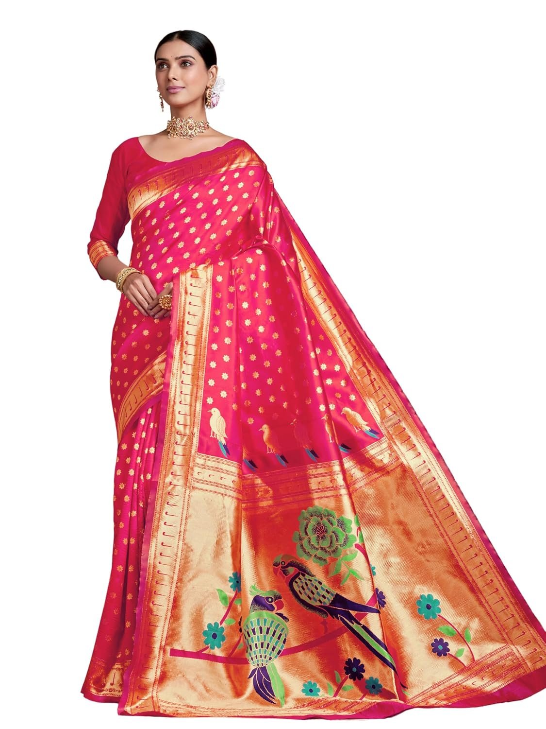 EthnicJunction Women's Silk Blend Woven Paithani saree With Blouse Piece | Wedding Saree | Heavy Saree