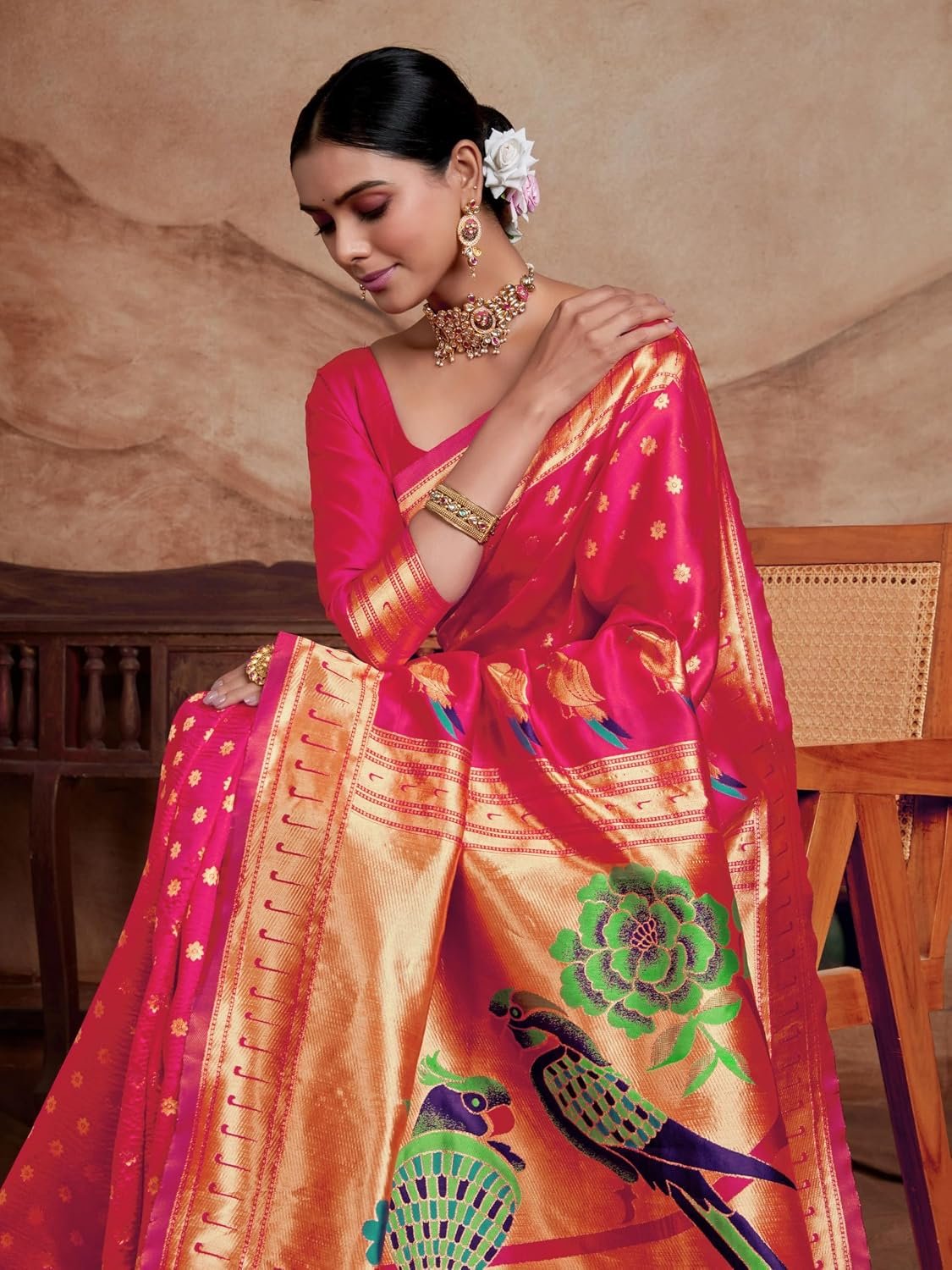 EthnicJunction Women's Silk Blend Woven Paithani saree With Blouse Piece | Wedding Saree | Heavy Saree - Image 2