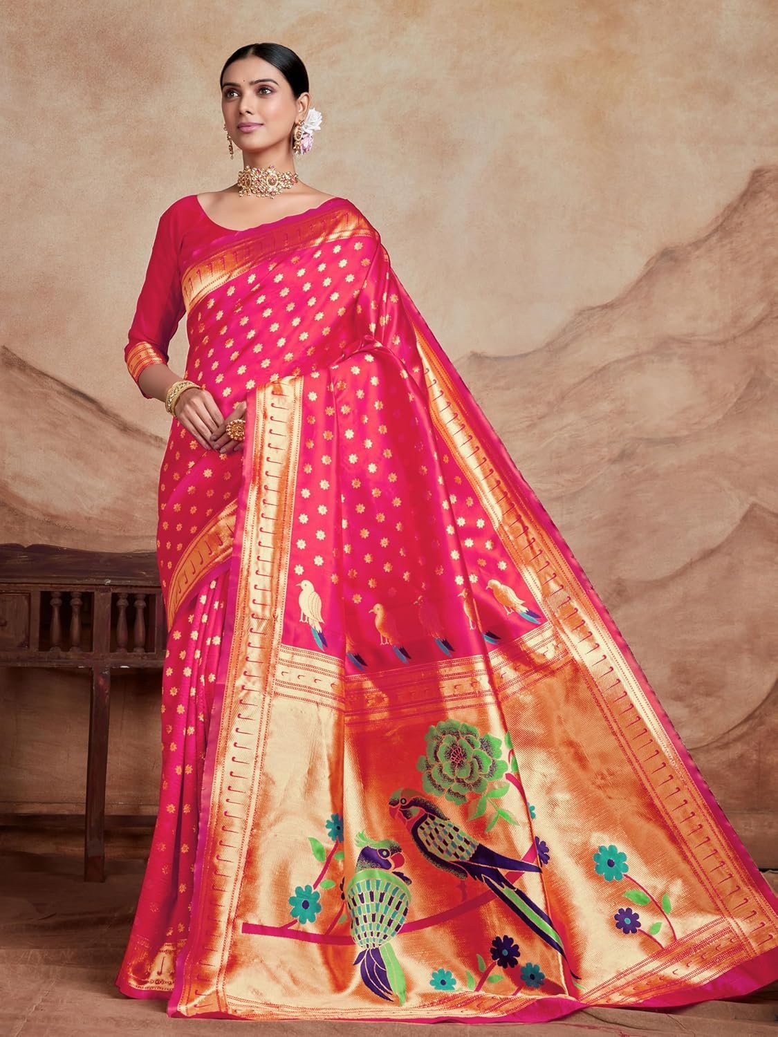 EthnicJunction Women's Silk Blend Woven Paithani saree With Blouse Piece | Wedding Saree | Heavy Saree - Image 3