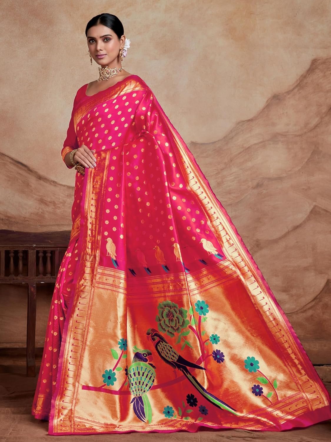 EthnicJunction Women's Silk Blend Woven Paithani saree With Blouse Piece | Wedding Saree | Heavy Saree - Image 4