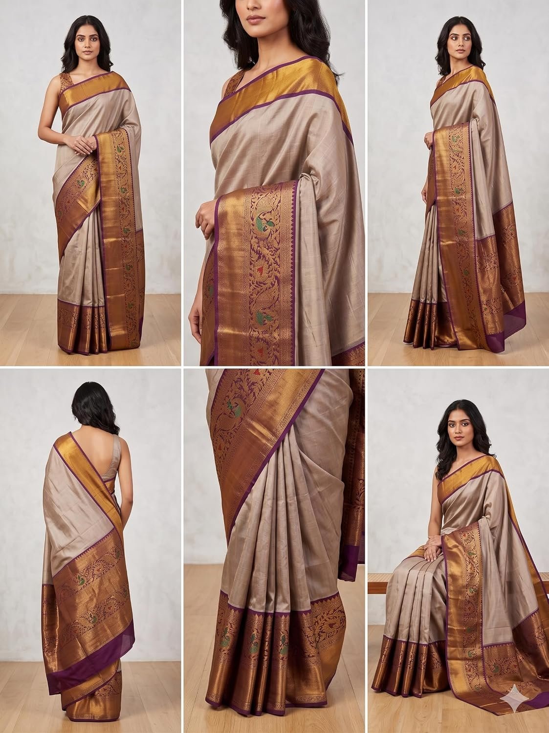 Women's Pure Gadwal Silk Pattu Saree | Grey & Copper Gold Handloom Saree with Traditional Peacock Zari Border | Authentic Kuppadam Silk Saree for Weddings - Image 6