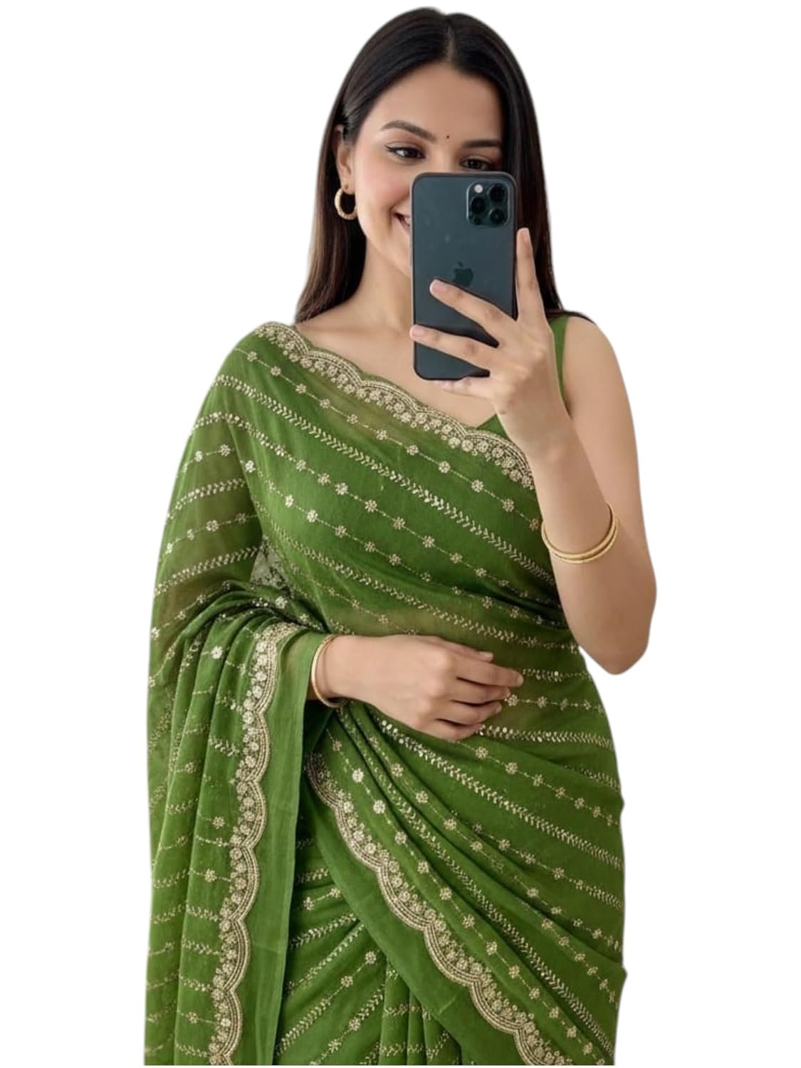 RADHA Women’s Embroidery Work Saree with Designer Border for Festive and Traditional Ethnic Drape Saree with Detailed Thread Style Pattern and Elegant Occasion Look