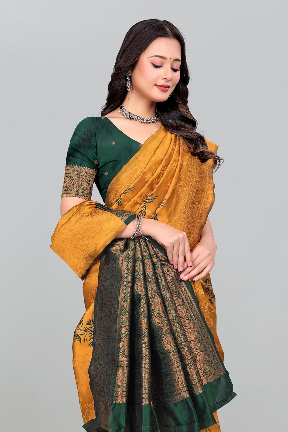 Fashion Women's Kanjivaram Style Soft Silk Banarasi Sarees With Blouse Piece For Women Pure Soft Silk Saree With Blouse Piece For Wedding - Image 4