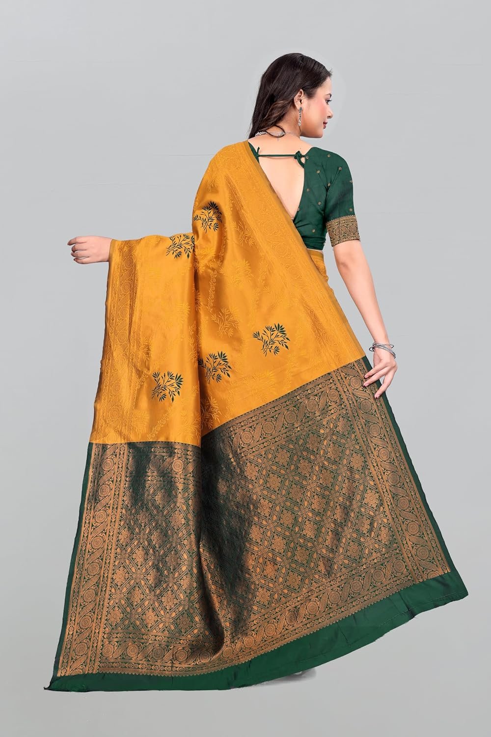Fashion Women's Kanjivaram Style Soft Silk Banarasi Sarees With Blouse Piece For Women Pure Soft Silk Saree With Blouse Piece For Wedding - Image 5