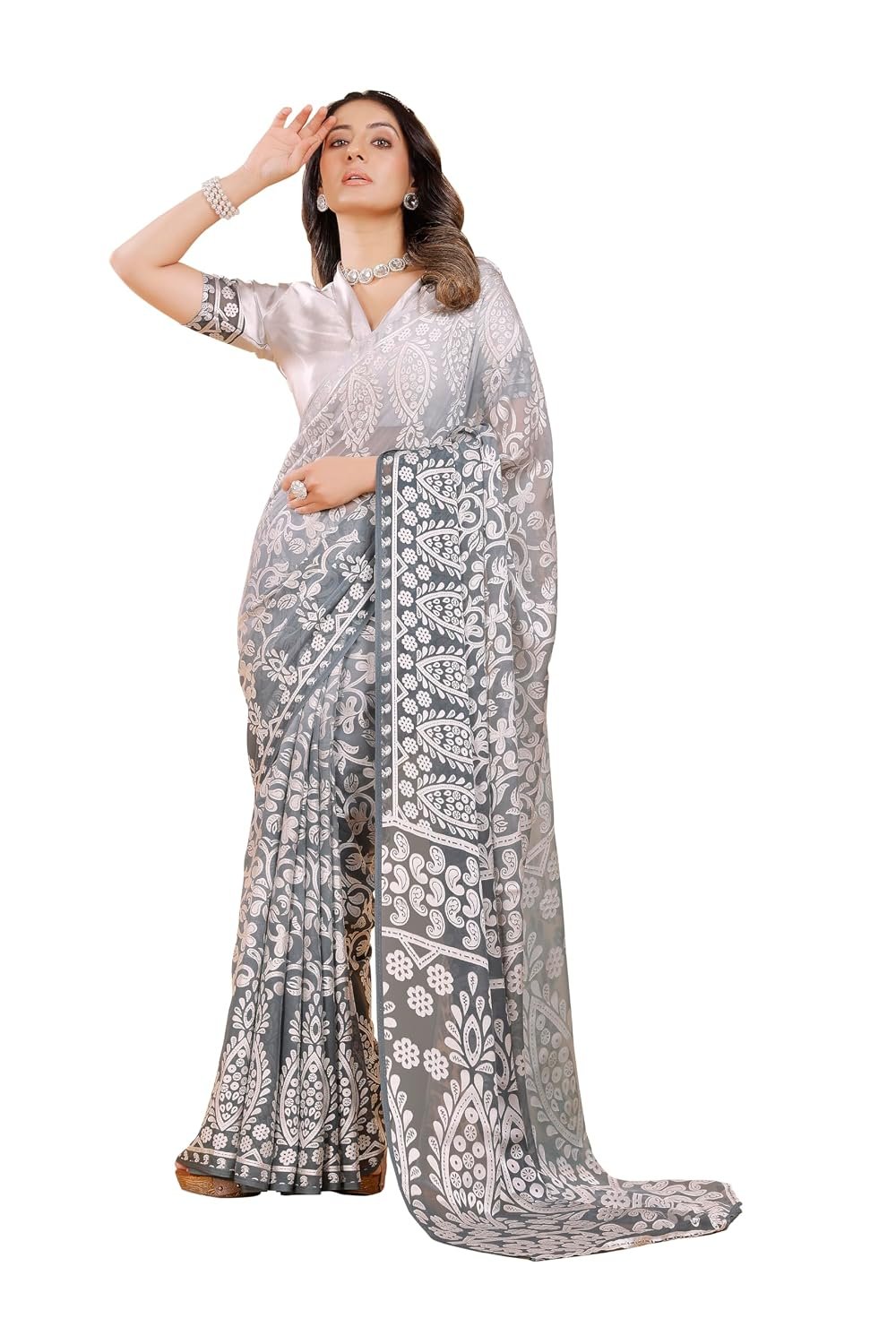 Garden Vareli Viscose Brasso Floral Print Saree with Unstitched Blouse Piece