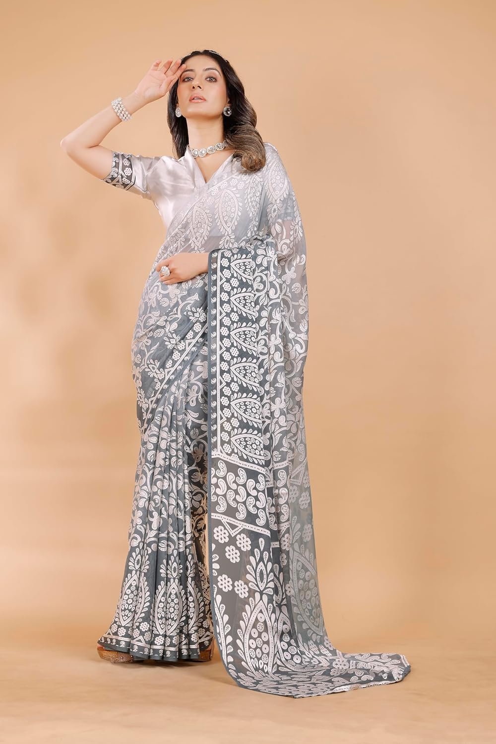 Garden Vareli Viscose Brasso Floral Print Saree with Unstitched Blouse Piece - Image 6