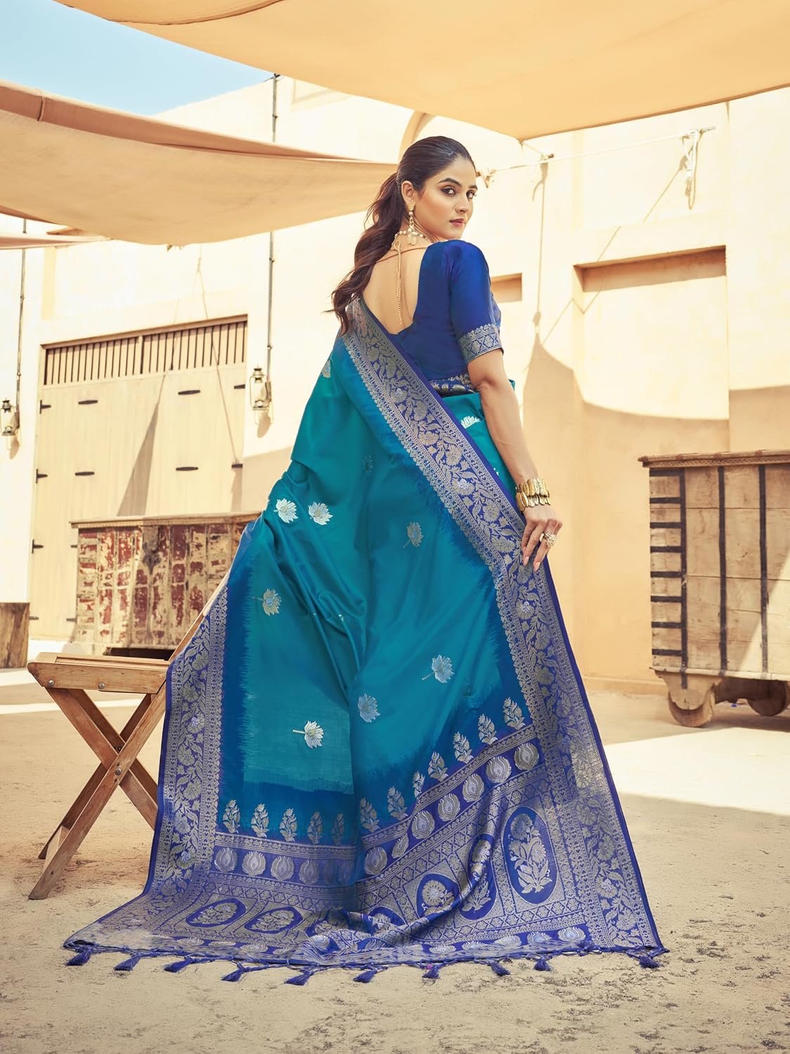 SWORNOF Women's Kanjivaram Soft Silk Banarasi Sarees With Unstiched Blouse Piece - Image 2