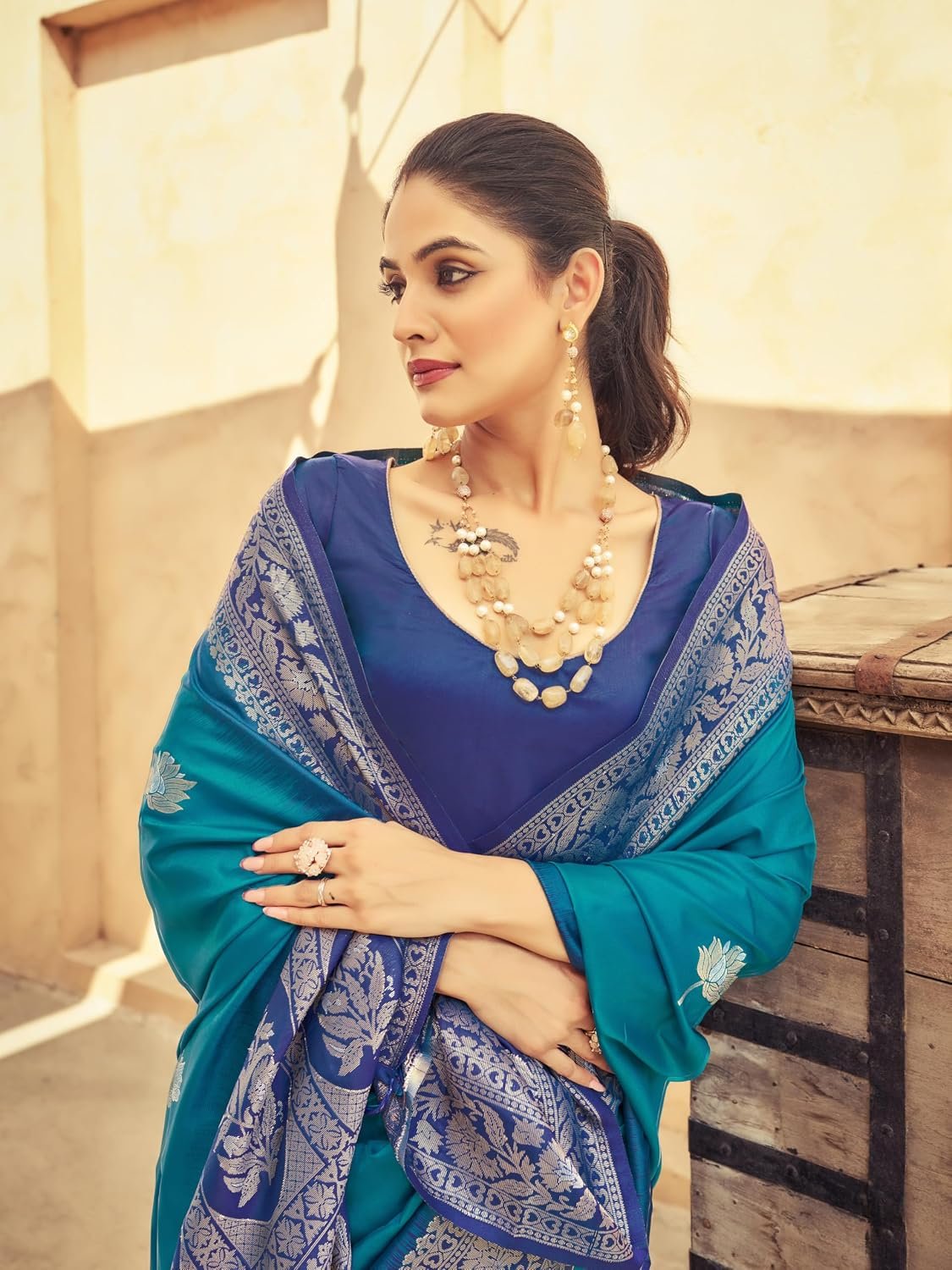 SWORNOF Women's Kanjivaram Soft Silk Banarasi Sarees With Unstiched Blouse Piece - Image 6