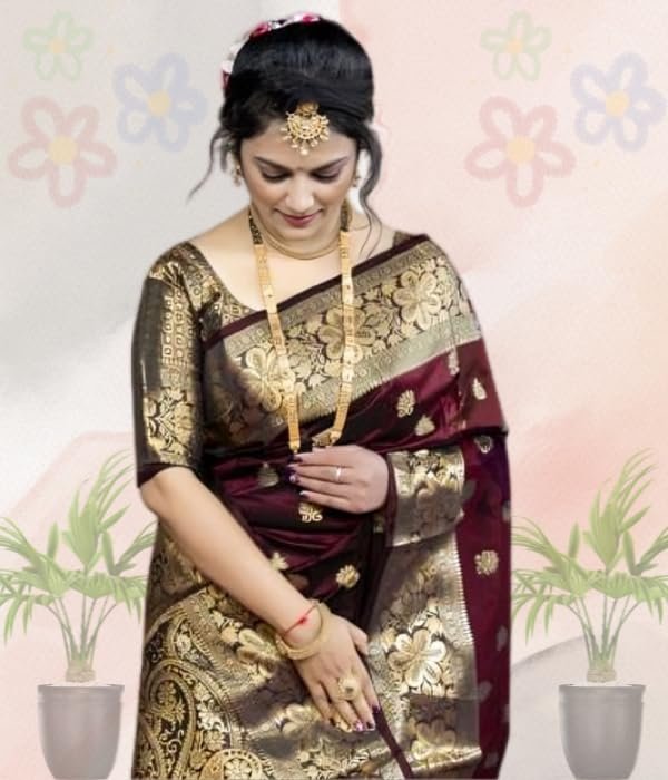 C J Enterprise Women's Pure Soft Silk Saree With Blouse Piece For Wedding - Image 4