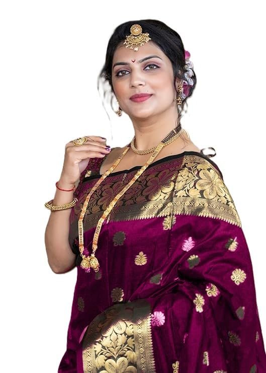 C J Enterprise Women's Pure Soft Silk Saree With Blouse Piece For Wedding - Image 6