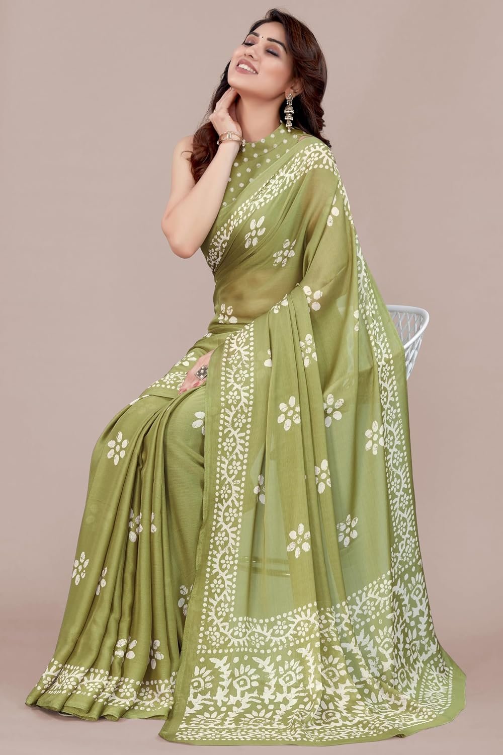 MIRCHI FASHION Saree for Woman Chiffon Batik Printed | Lightweight Daily Wear Women's Office Sari with Blouse Piece (Available in 40 Colours) - Image 2