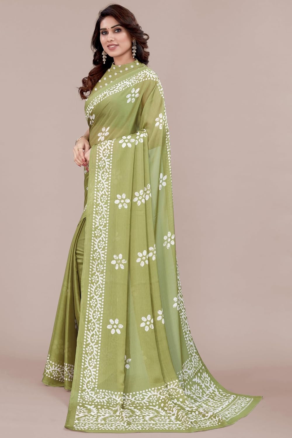 MIRCHI FASHION Saree for Woman Chiffon Batik Printed | Lightweight Daily Wear Women's Office Sari with Blouse Piece (Available in 40 Colours) - Image 4