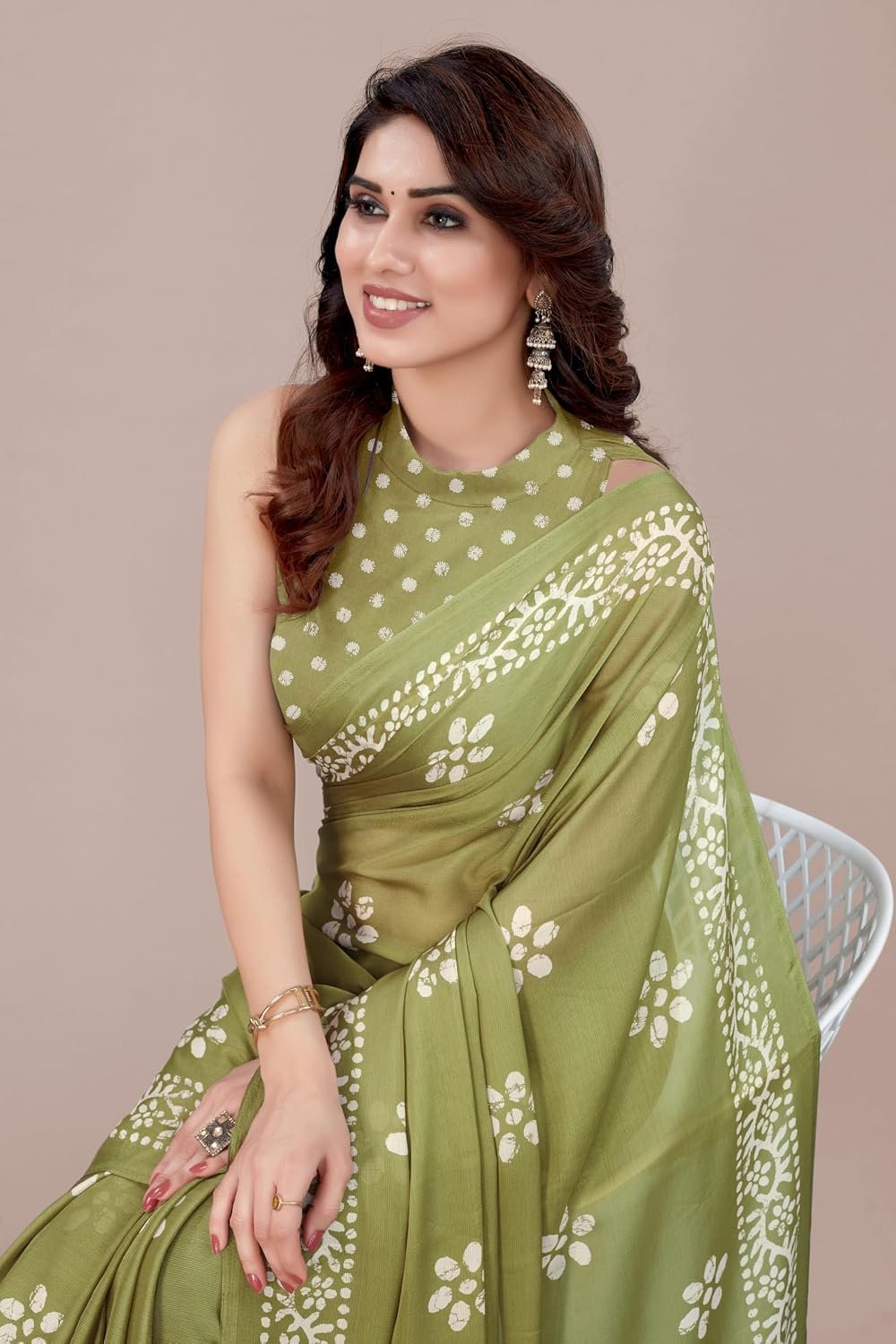 MIRCHI FASHION Saree for Woman Chiffon Batik Printed | Lightweight Daily Wear Women's Office Sari with Blouse Piece (Available in 40 Colours) - Image 5