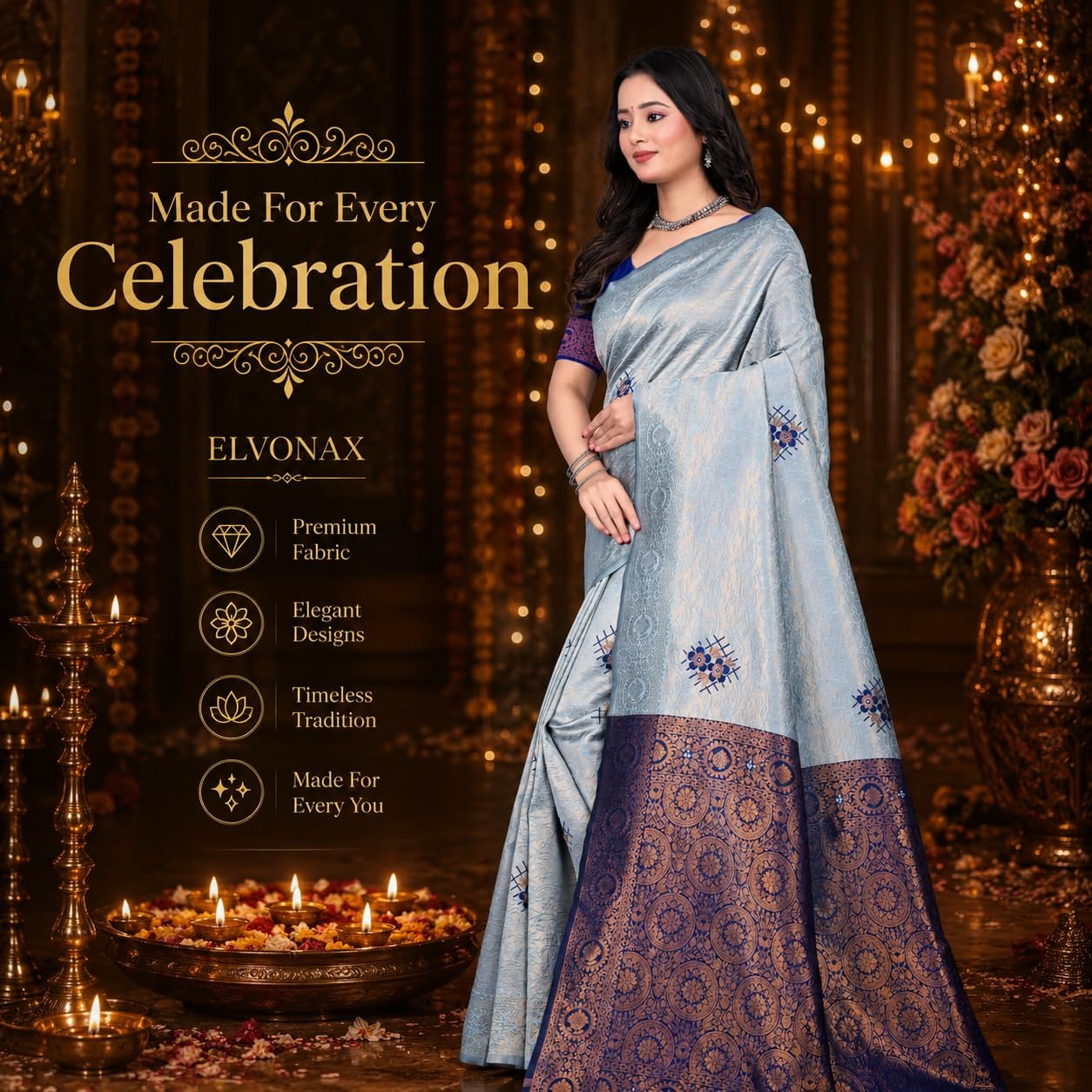 Fashion Women's Kanjivaram Style Soft Silk Banarasi Sarees With Blouse Piece For Women Pure Soft Silk Saree With Blouse Piece For Wedding - Image 2