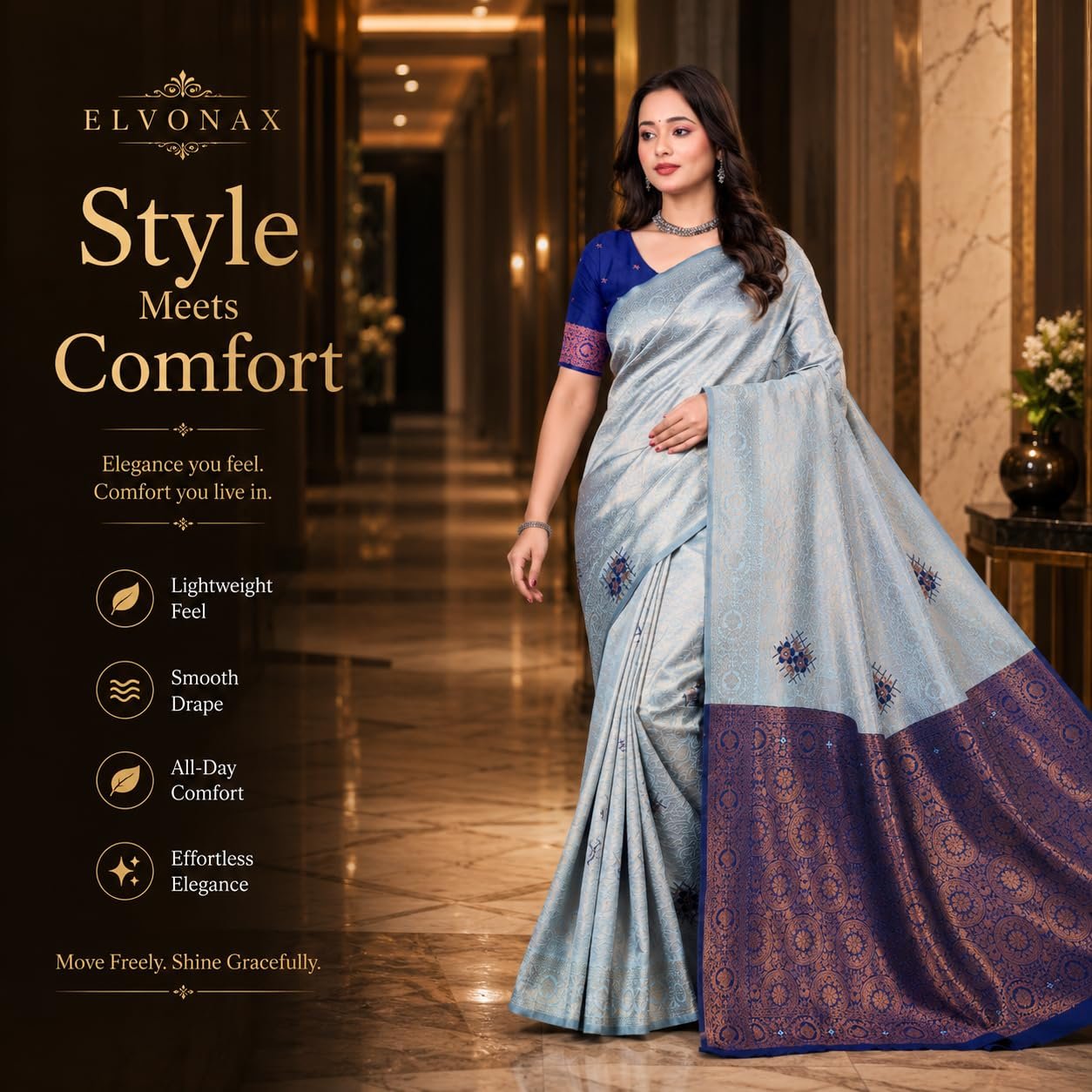 Fashion Women's Kanjivaram Style Soft Silk Banarasi Sarees With Blouse Piece For Women Pure Soft Silk Saree With Blouse Piece For Wedding - Image 3