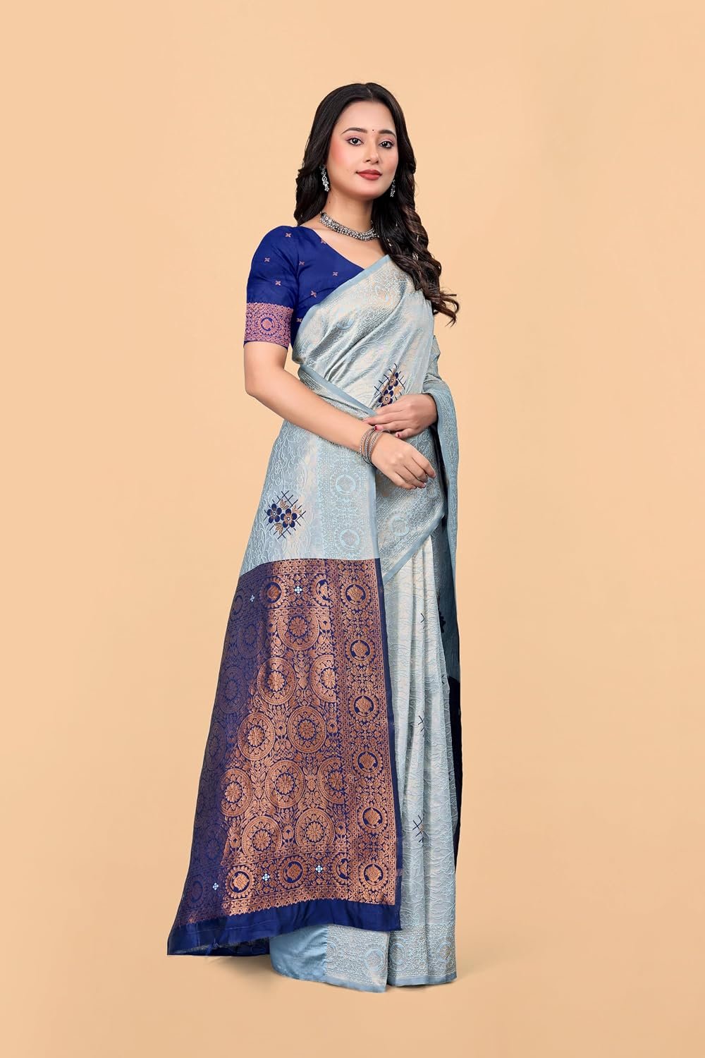 Fashion Women's Kanjivaram Style Soft Silk Banarasi Sarees With Blouse Piece For Women Pure Soft Silk Saree With Blouse Piece For Wedding - Image 7