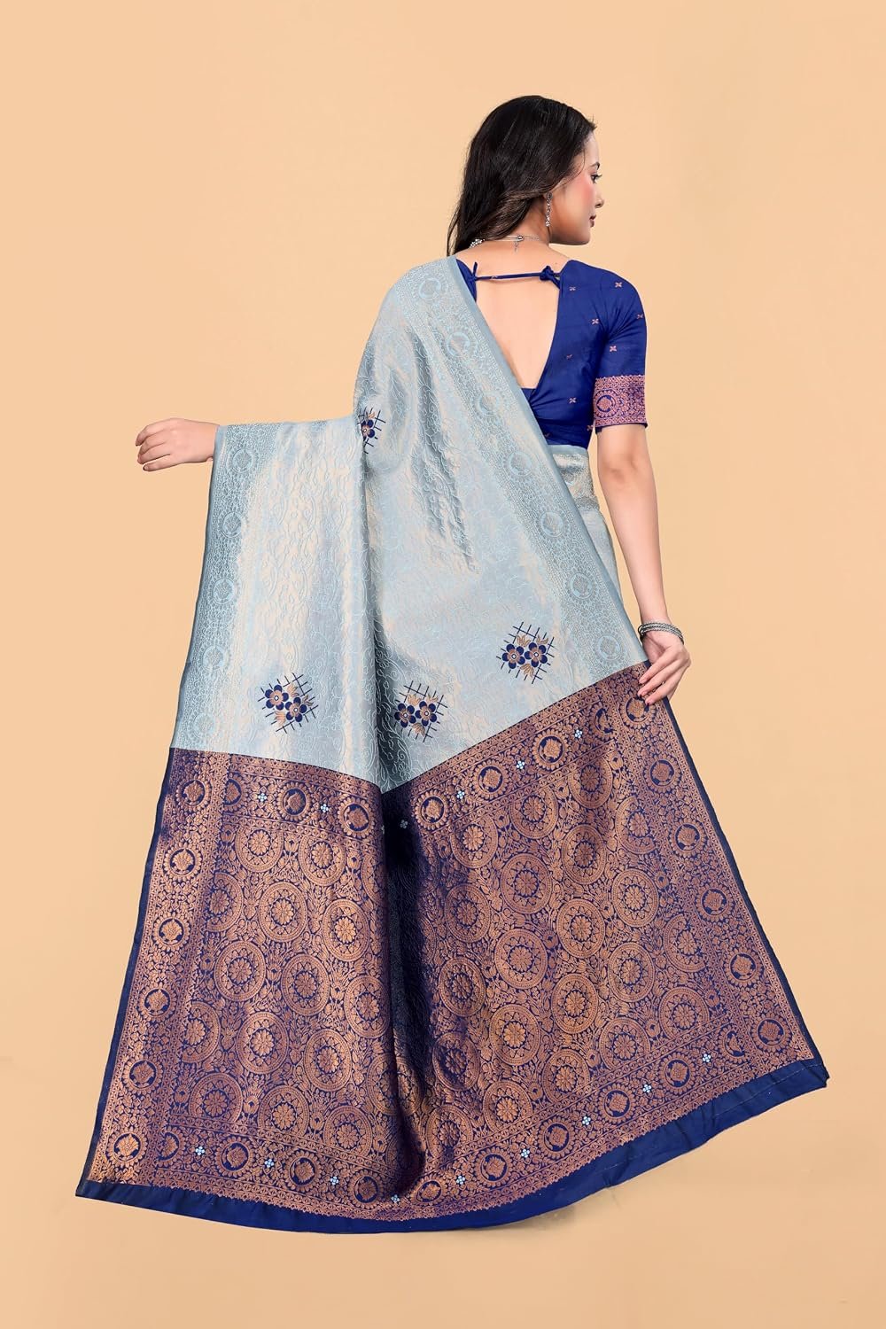 Fashion Women's Kanjivaram Style Soft Silk Banarasi Sarees With Blouse Piece For Women Pure Soft Silk Saree With Blouse Piece For Wedding - Image 8