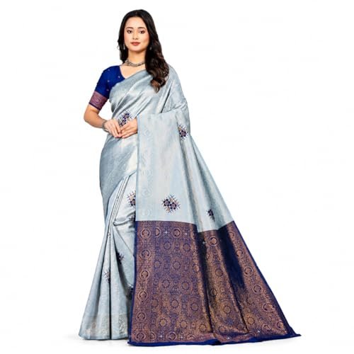 Fashion Women's Kanjivaram Style Soft Silk Banarasi Sarees With Blouse Piece For Women Pure Soft Silk Saree With Blouse Piece For Wedding - Image 9