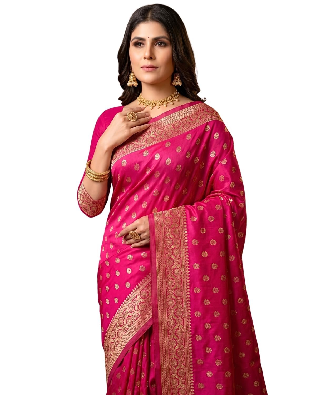 C J Enterprise Women's Pure Kanjivaram Silk Saree Soft Design With Blouse Piece For Wedding (Pari124-51)