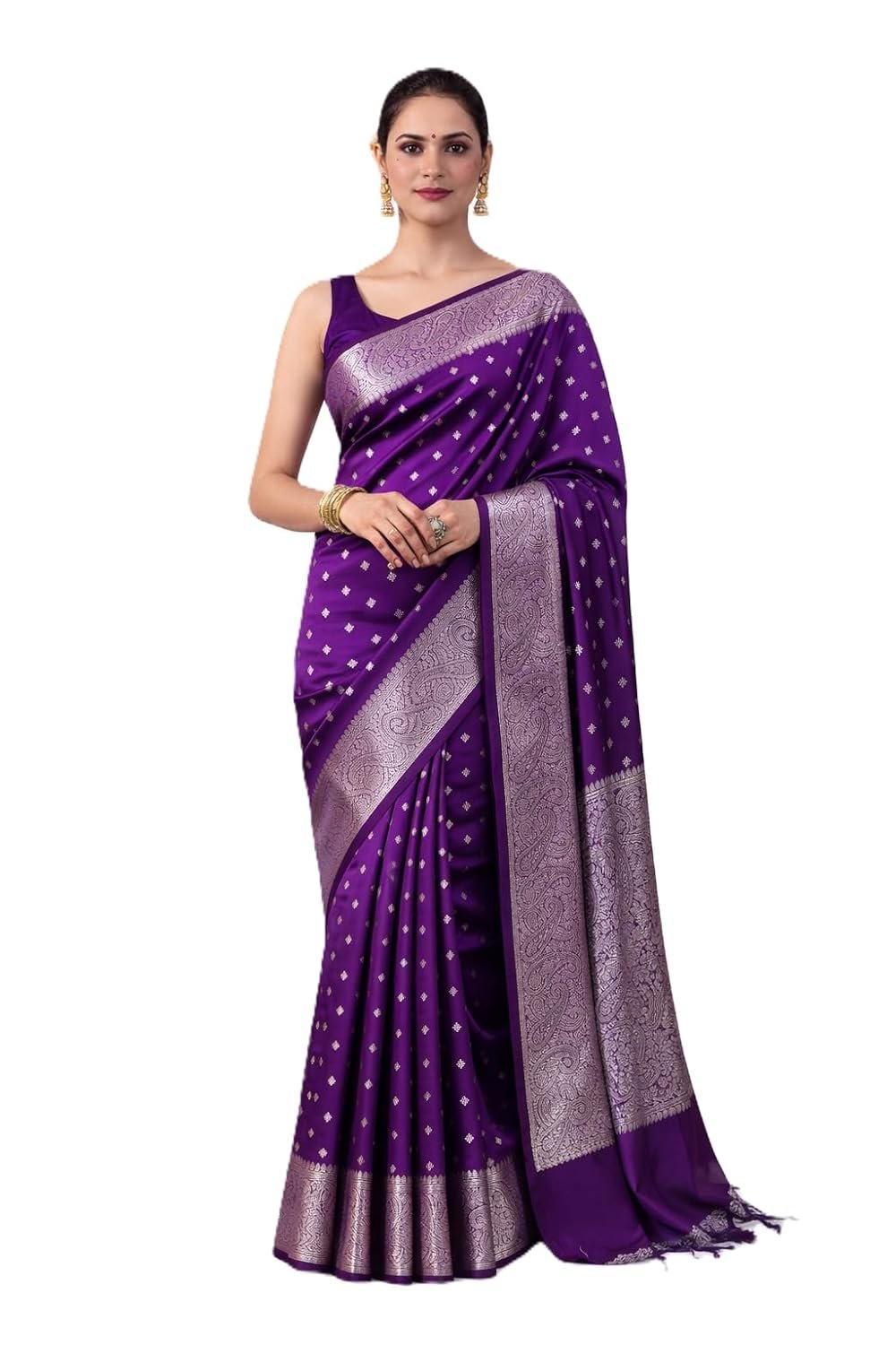 Women’s Soft Silk Style Jacquard Saree with Rich Zari Woven Border & Pallu | 5.6 Mtr Saree with 0.8 Mtr Unstitched Blouse