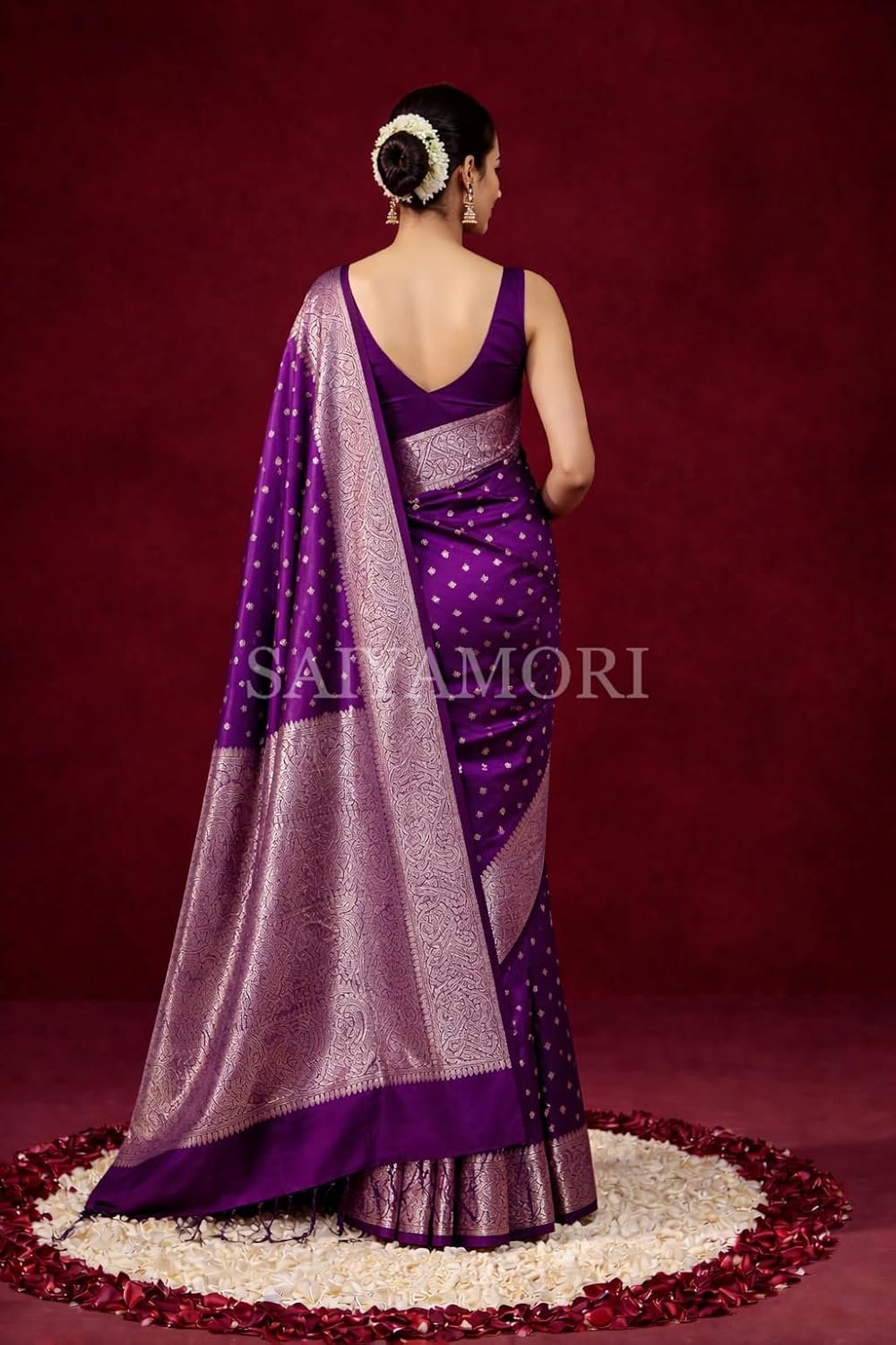 Women’s Soft Silk Style Jacquard Saree with Rich Zari Woven Border & Pallu | 5.6 Mtr Saree with 0.8 Mtr Unstitched Blouse - Image 3