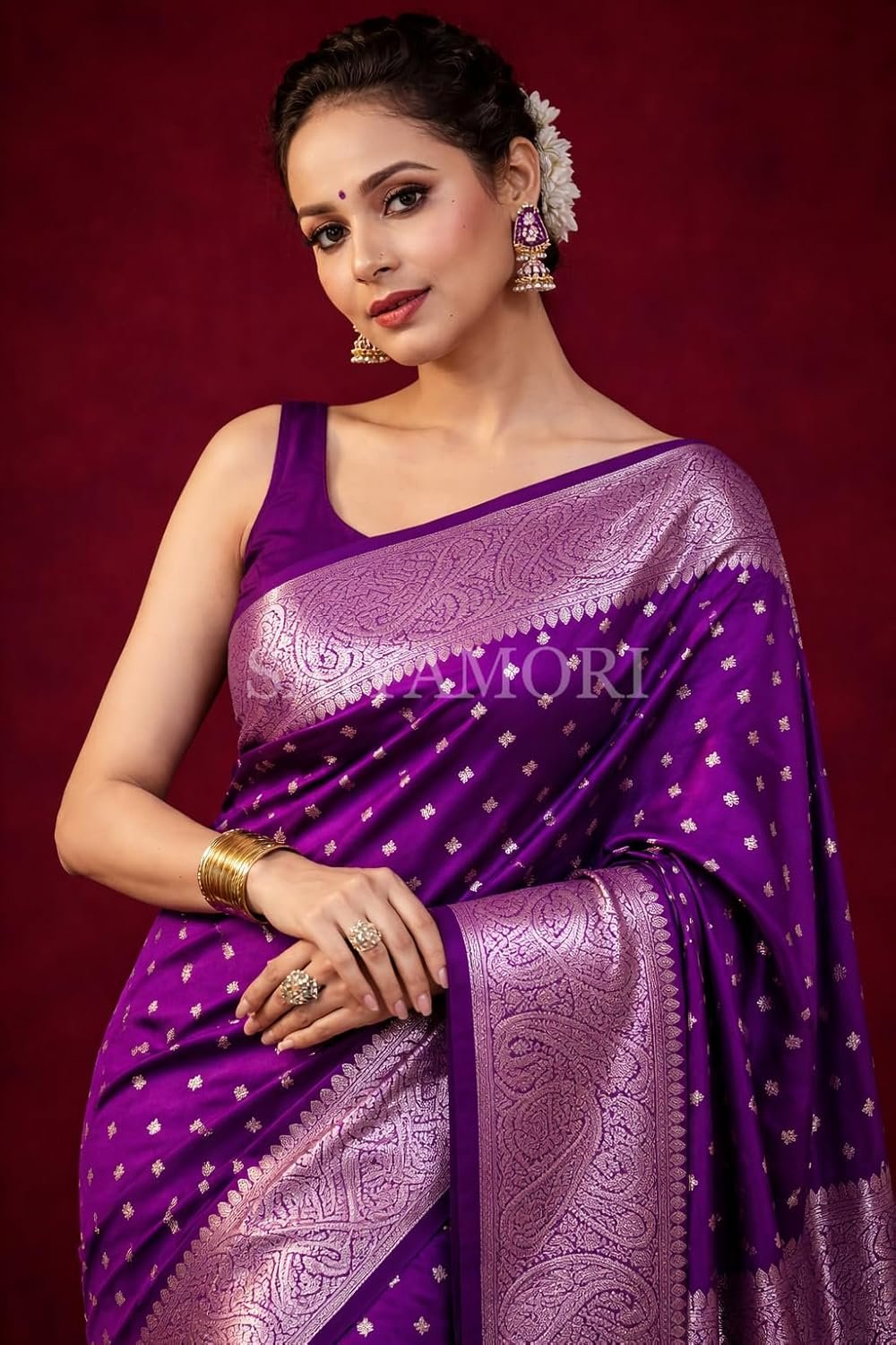 Women’s Soft Silk Style Jacquard Saree with Rich Zari Woven Border & Pallu | 5.6 Mtr Saree with 0.8 Mtr Unstitched Blouse - Image 4