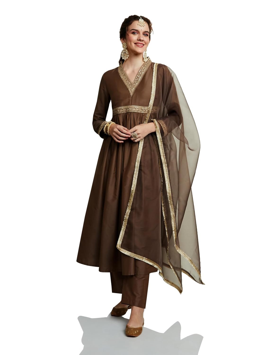 Amazon Brand - Myx Women's Embroidered Anarkali Kurta Set with Organza Dupatta (Available in Plus Sizes)