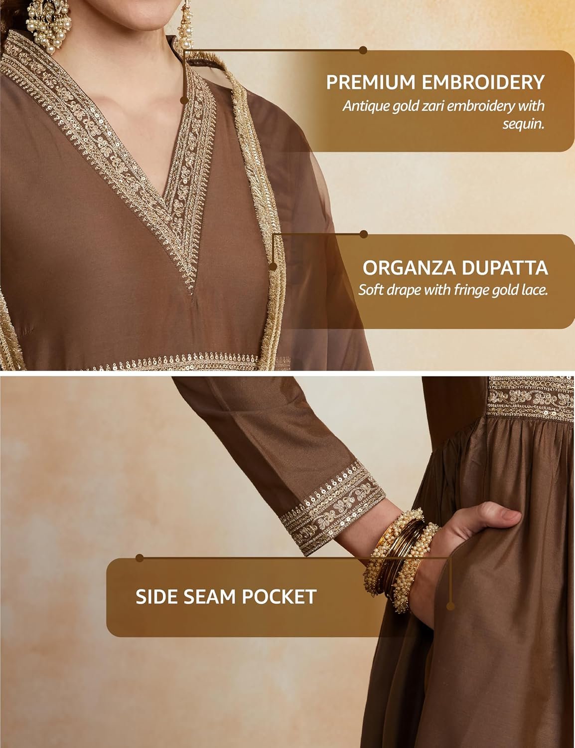 Amazon Brand - Myx Women's Embroidered Anarkali Kurta Set with Organza Dupatta (Available in Plus Sizes) - Image 3