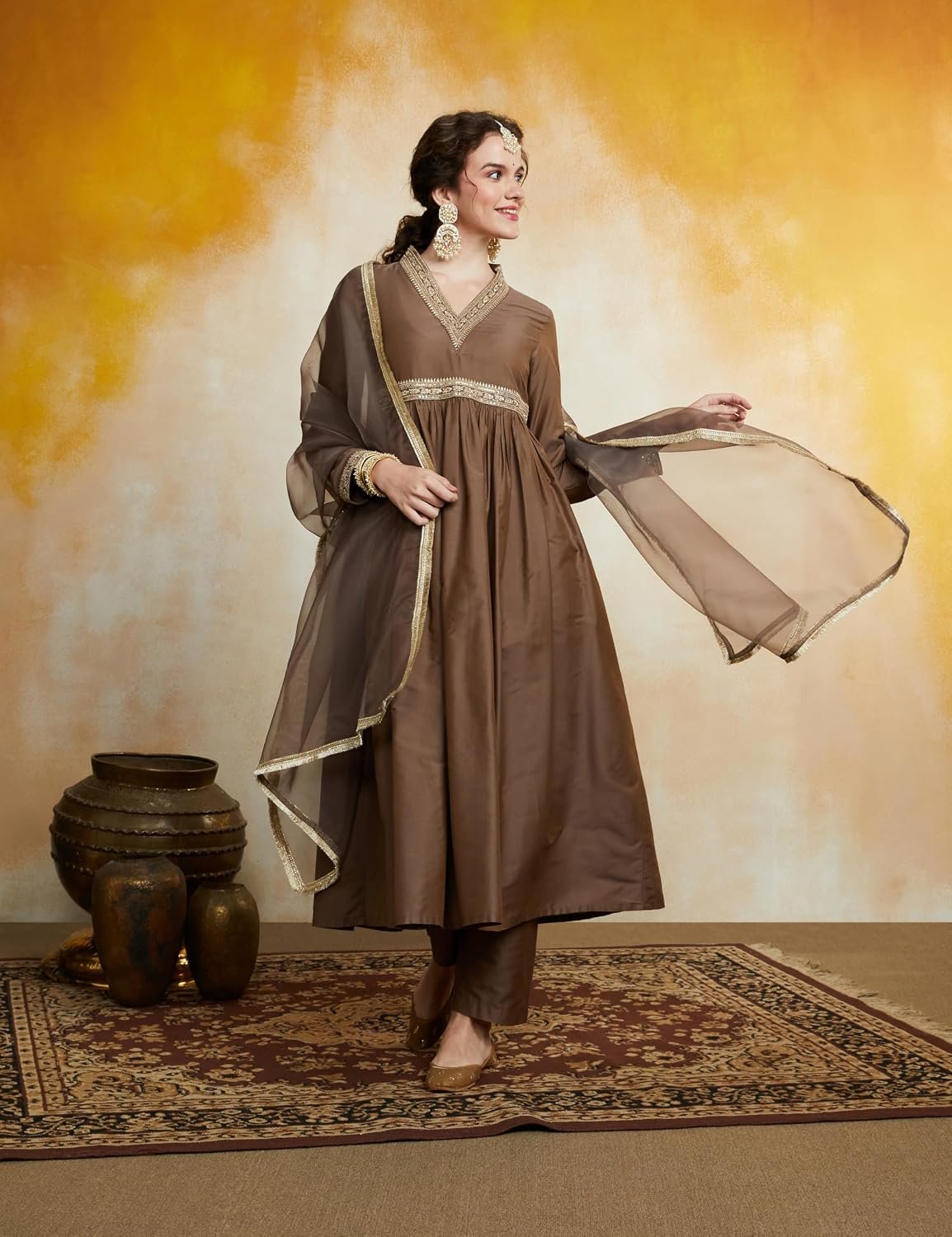 Amazon Brand - Myx Women's Embroidered Anarkali Kurta Set with Organza Dupatta (Available in Plus Sizes) - Image 5
