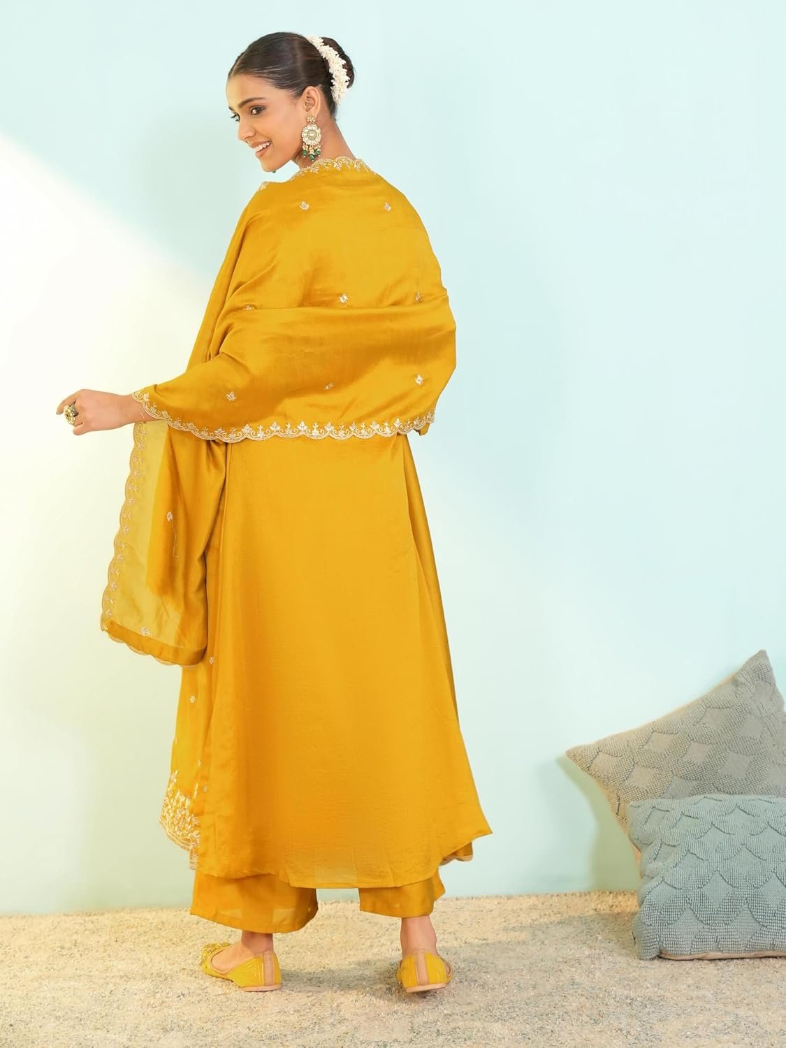 Naixa Women's Vichitra Silk Embroidered A-Line Kurta with Pant and Dupatta Sets (NX-845) - Image 4