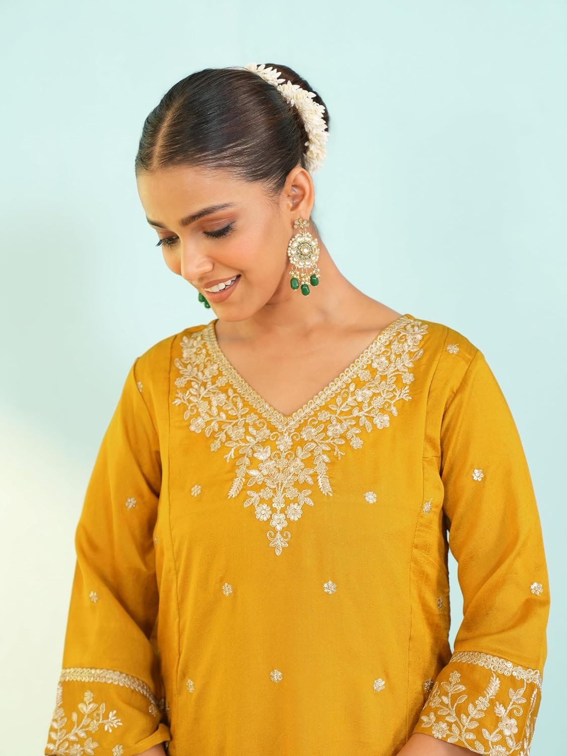 Naixa Women's Vichitra Silk Embroidered A-Line Kurta with Pant and Dupatta Sets (NX-845) - Image 5