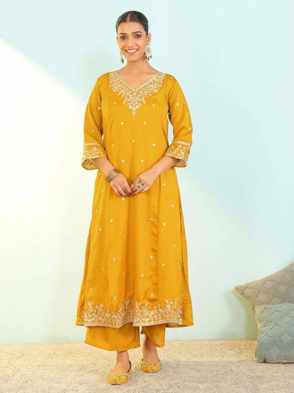 Naixa Women's Vichitra Silk Embroidered A-Line Kurta with Pant and Dupatta Sets (NX-845) - Image 8
