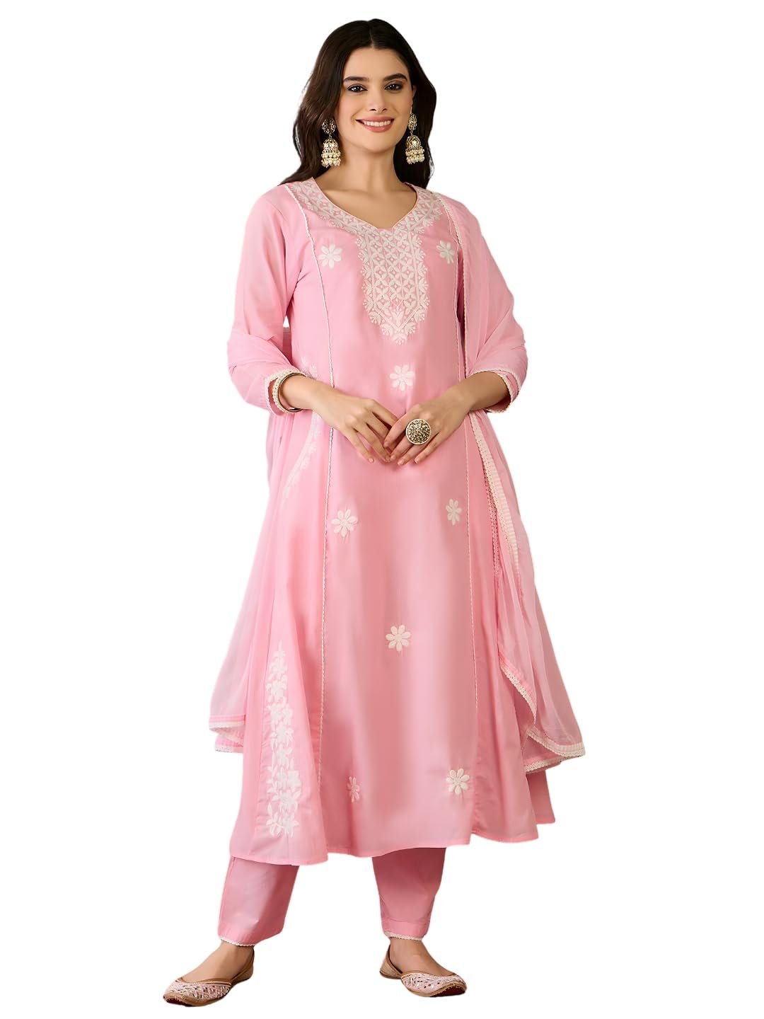Naixa Women's Cotton Blend Embroidered Straight Kurta with Pant and Dupatta Sets (NX-790) - Image 3