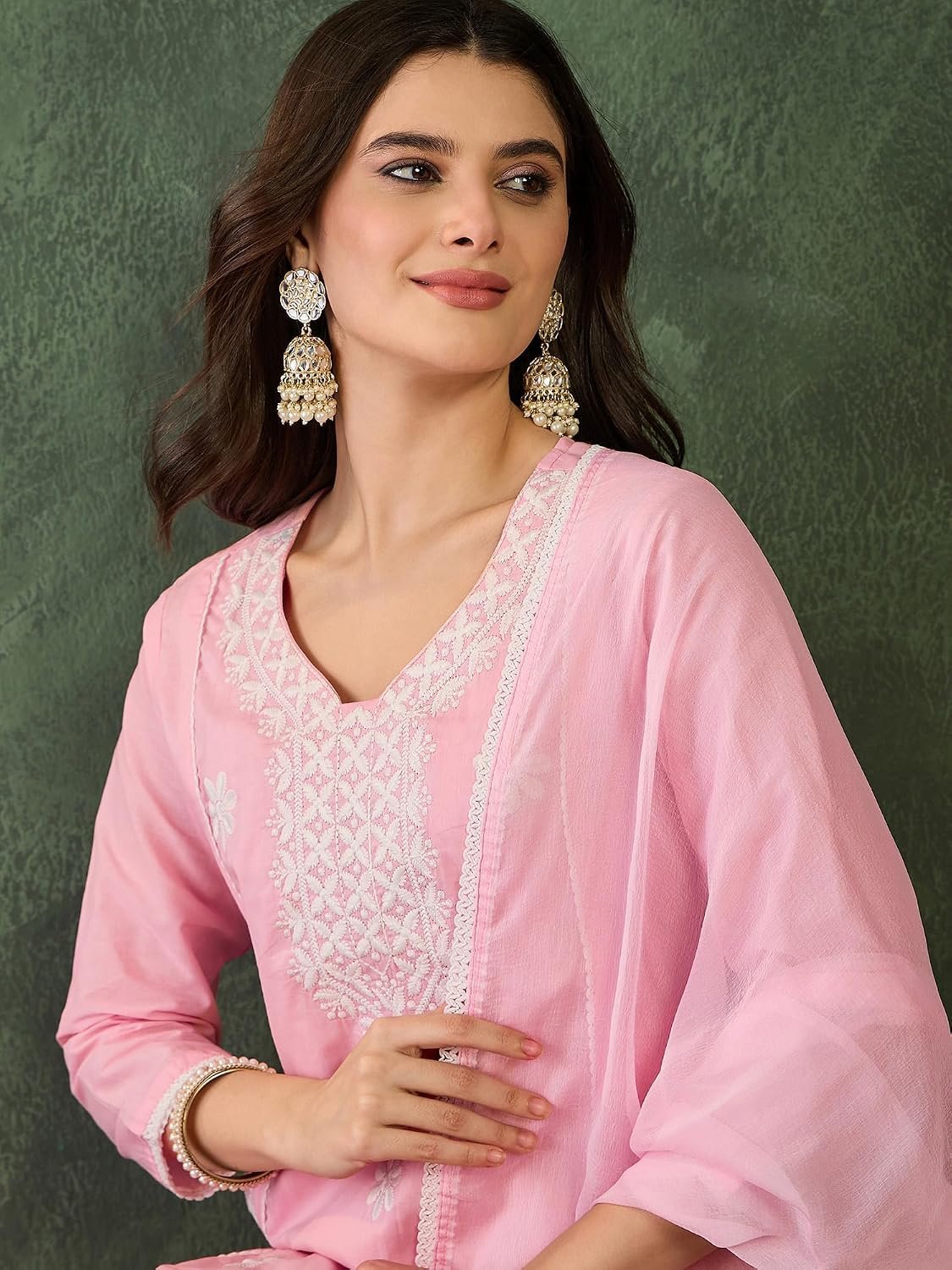 Naixa Women's Cotton Blend Embroidered Straight Kurta with Pant and Dupatta Sets (NX-790) - Image 6