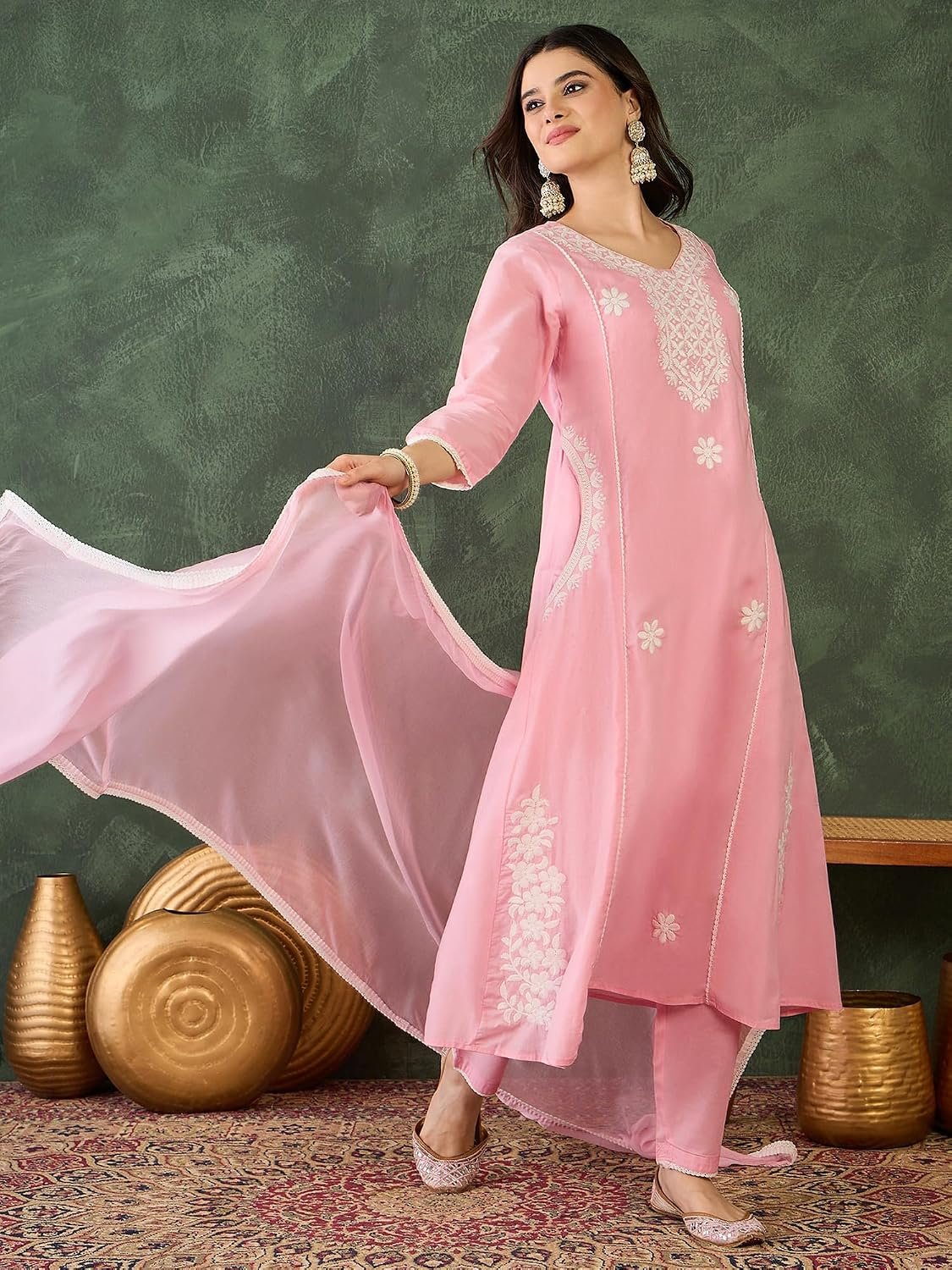 Naixa Women's Cotton Blend Embroidered Straight Kurta with Pant and Dupatta Sets (NX-790) - Image 8