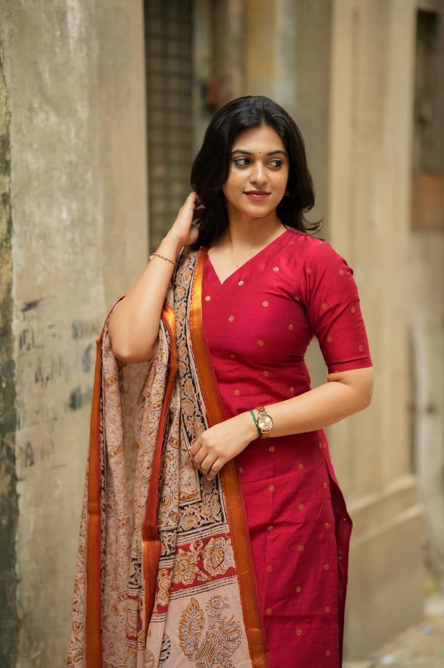 GoSriKi Kurta Set Women Viscose Printed | Kurti Set Woman | Kurta Pant Dupatta 3 Piece Outfit | V-Neck Elbow Length Sleeve Straight Fit Ethnic Wear Ladies Dress Stylish Traditional Clothing