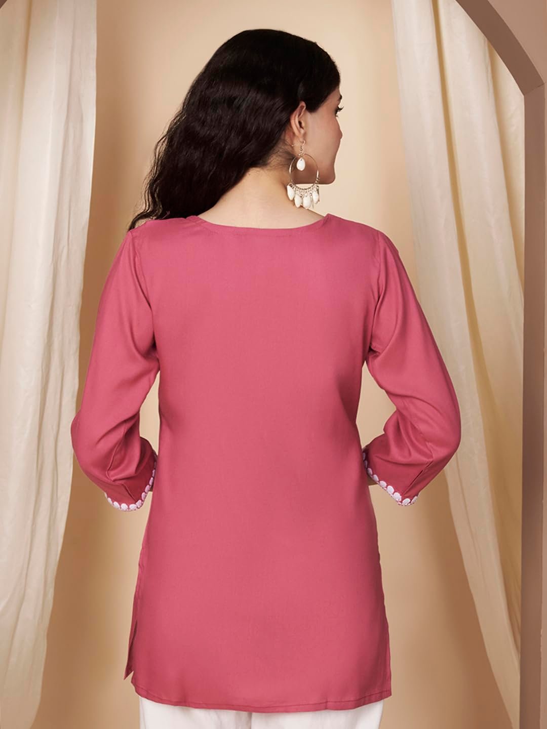 Short Kurti for Women for Jeans, Chikankari Kurtis for Ladies, Lakhnavi V- Neck Women's Tunic Design Kurta, Floral Kurtas & Tunics for Woman - Image 3