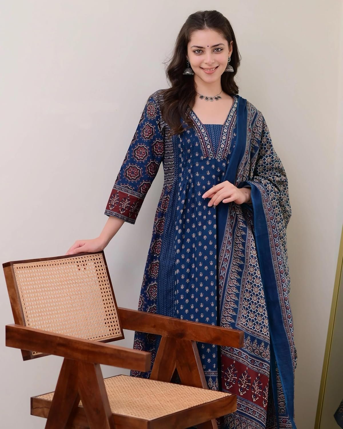 KLOSIA Women's Rayon Printed Anarkali Kurta and Pant with Dupatta Set - Image 3