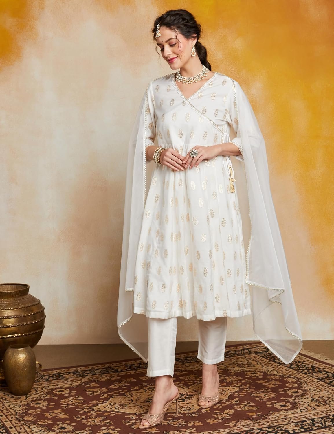 Amazon Brand - Myx Women's Embroidered Anarkali Kurta Set with Organza Dupatta in Chanderi Blend (Available in Plus Sizes) - Image 5