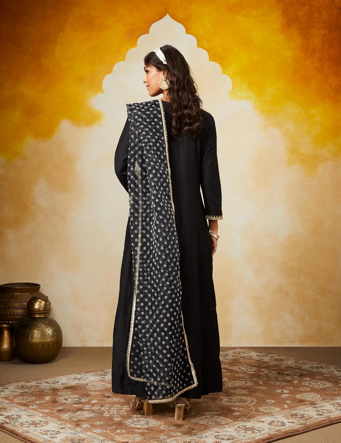 Amazon Brand - Myx Women's Embroidered Anarkali Kurta Pant Set with Organza Dupatta | A-line fit (Available in Plus Sizes) - Image 2