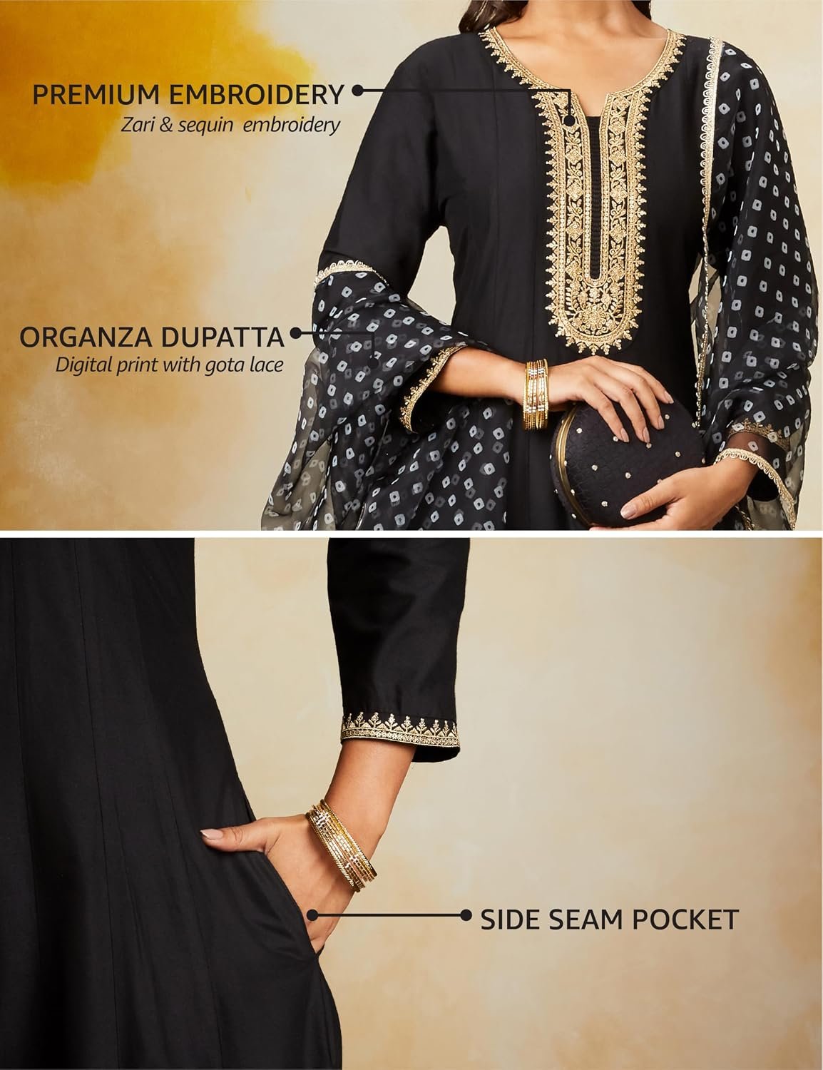 Amazon Brand - Myx Women's Embroidered Anarkali Kurta Pant Set with Organza Dupatta | A-line fit (Available in Plus Sizes) - Image 4