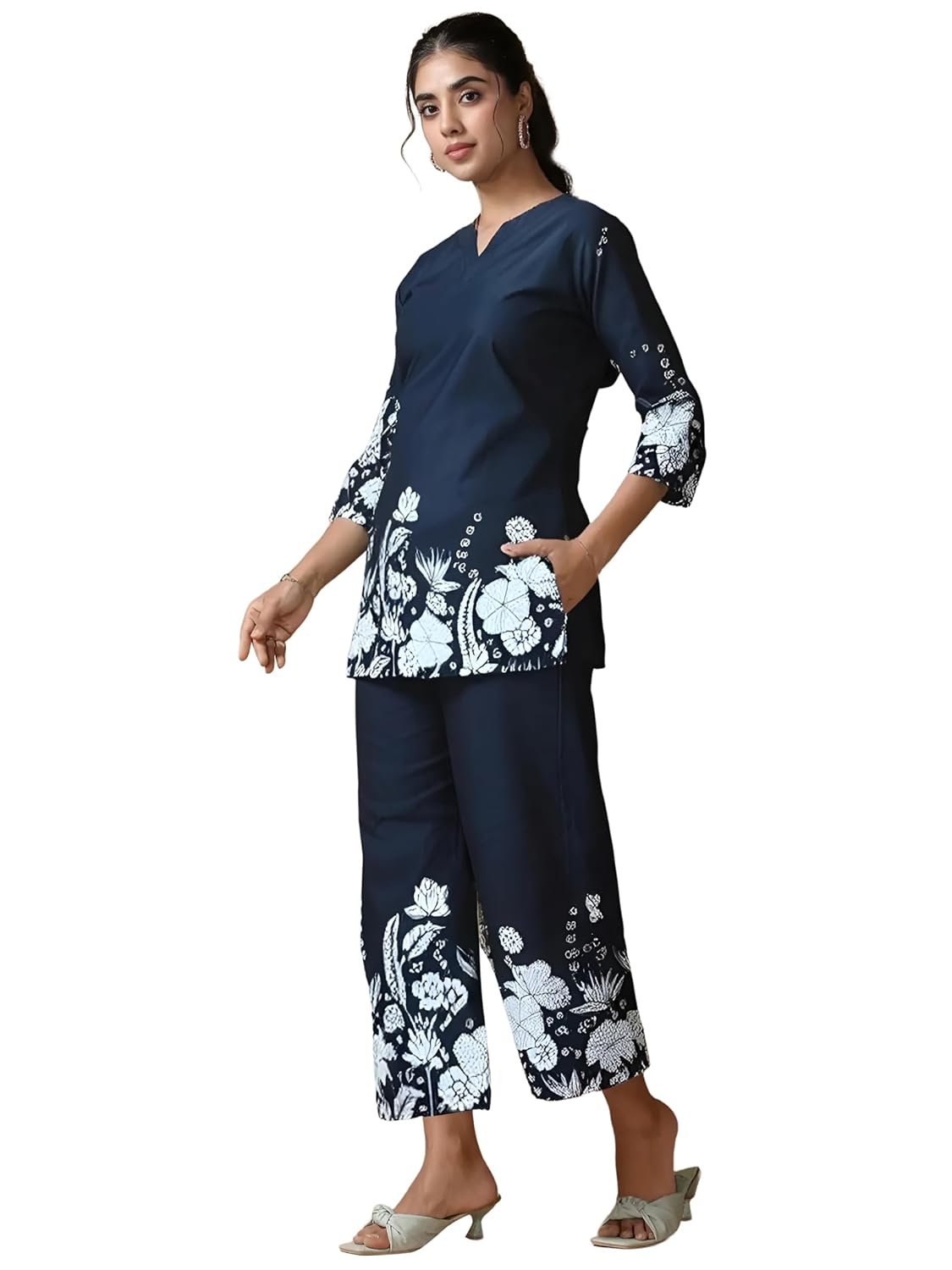 Pinkmint Pure Cotton Printed Co Ord Set for Women l Stylish Comfortable Kurta & Side Pocket Bottom l Modern Ethnic Style (Available in Plus Size)