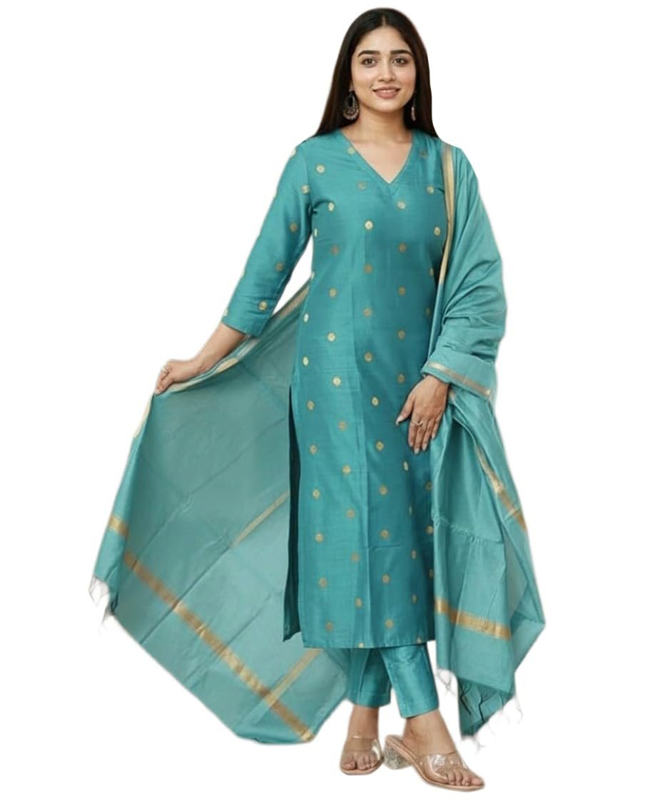 GoSriKi Viscose Printed Kurta for Women | Kurti Set Woman | Kurta with Pant & Dupatta | Straight Ethnic Suit | Indian Outfit Ladies Dress Stylish Traditional Clothing Party Office Fashion Look Style