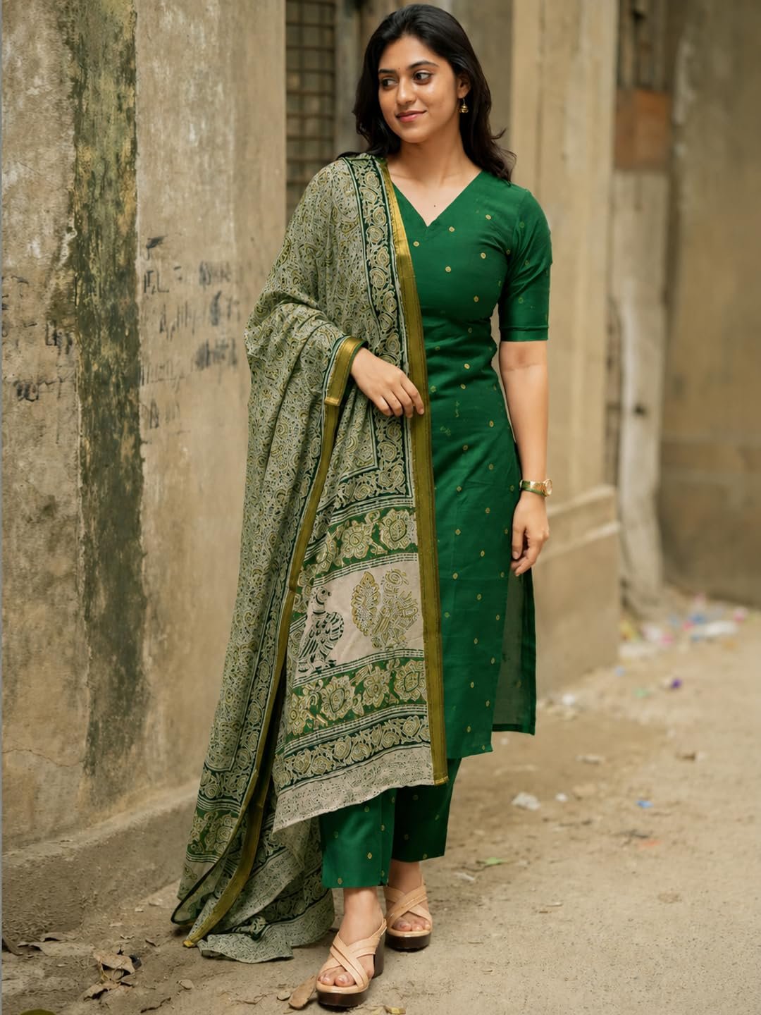GoSriKi Kurta Set Women Viscose Printed | Kurti Set Woman | Kurta Pant Dupatta 3 Piece Outfit | V-Neck Elbow Length Sleeve Straight Fit Ethnic Wear Ladies Dress Stylish Traditional Clothing - Image 4