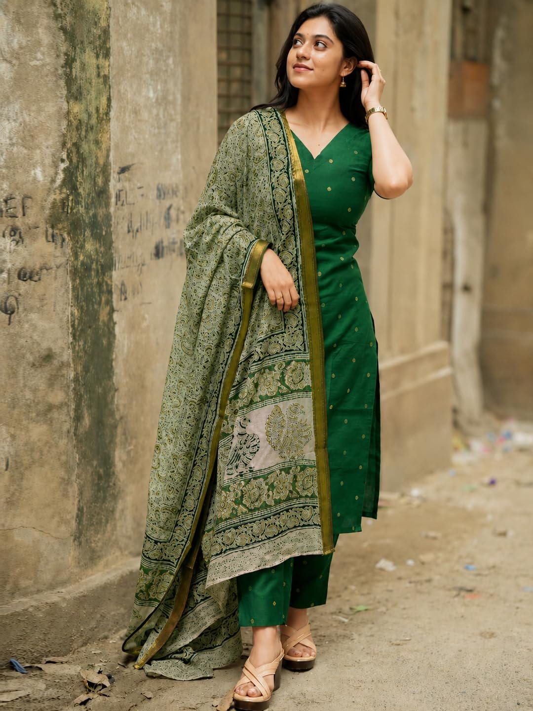 GoSriKi Kurta Set Women Viscose Printed | Kurti Set Woman | Kurta Pant Dupatta 3 Piece Outfit | V-Neck Elbow Length Sleeve Straight Fit Ethnic Wear Ladies Dress Stylish Traditional Clothing - Image 6