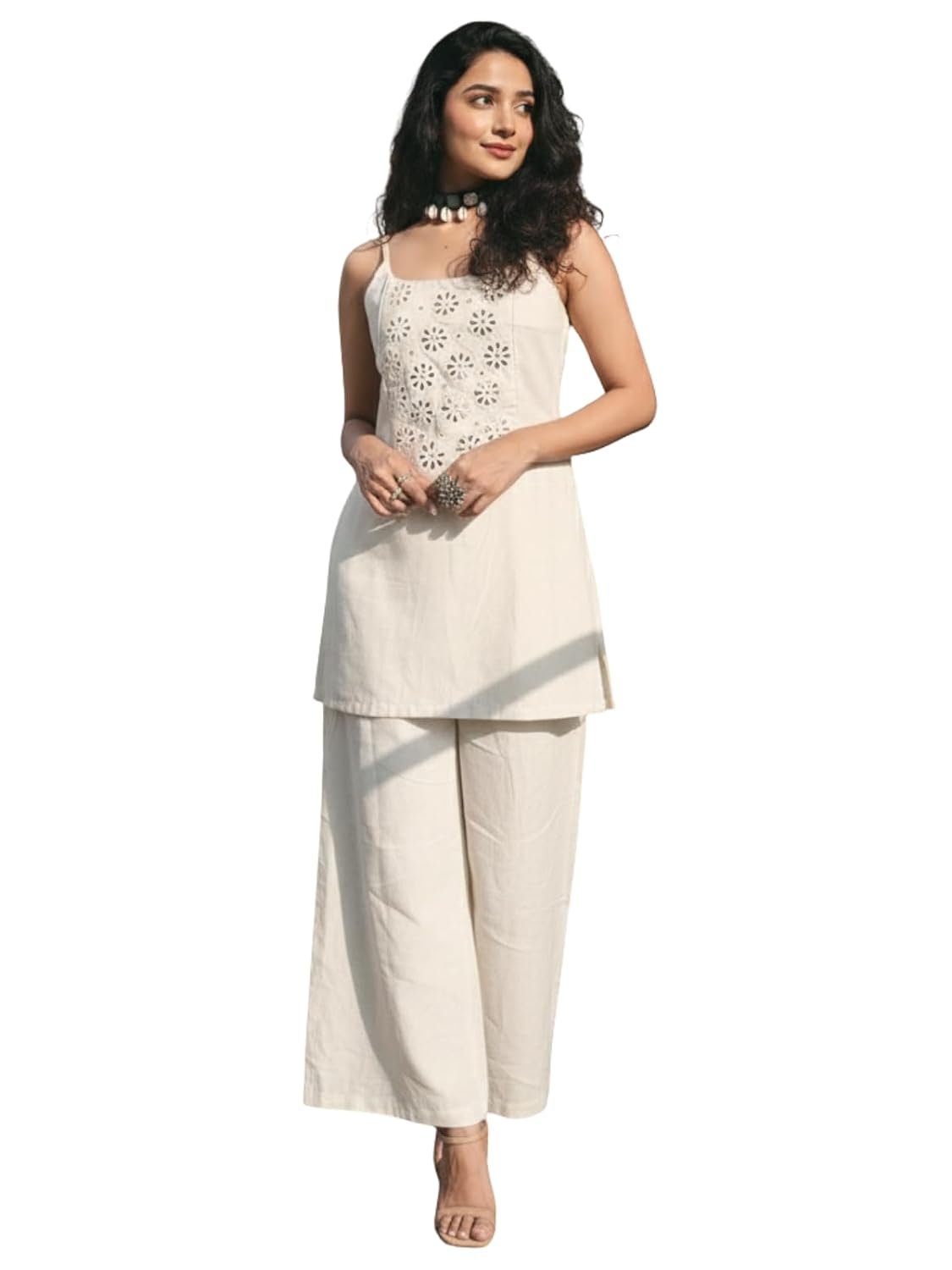 GRECIILOOKS Women Ethnic Sleeveless Straight Fit Kurti Sets|Stylish Cotton Suit Set, Festival Kurta Set's|Party Outfit Traditional Dress|Comfortable Two Piece Outfit for Office,Casual & Daily Use