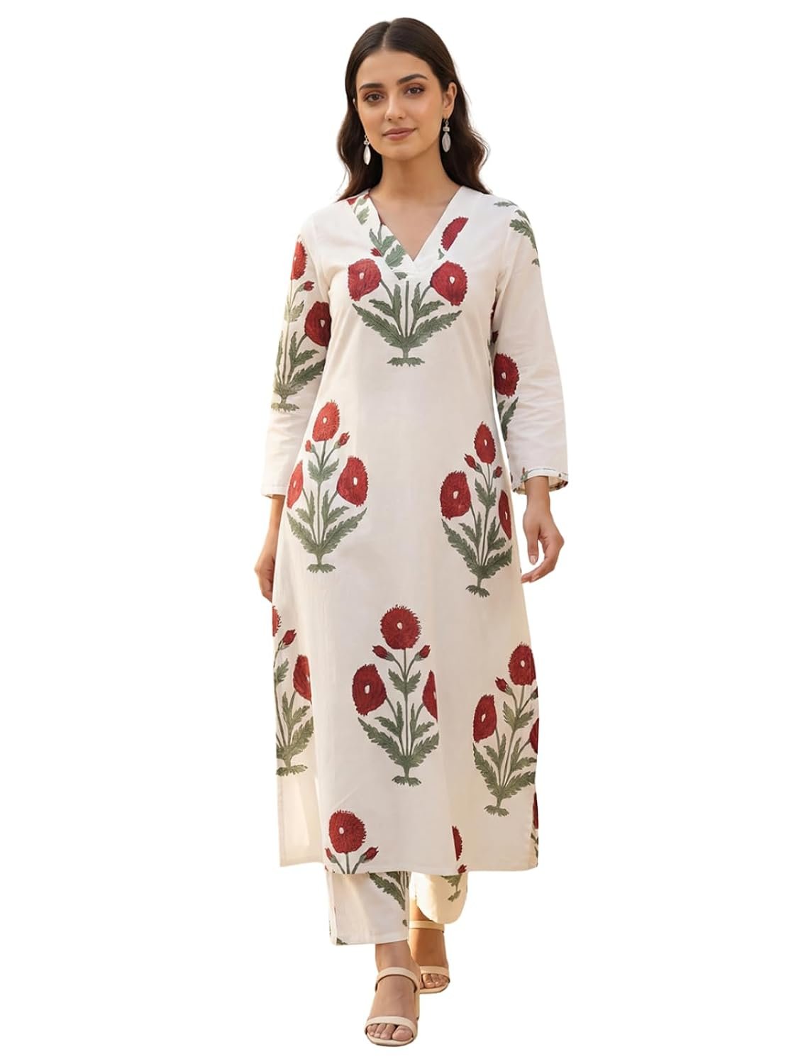 Leriya Fashion Kurti Set for Women | Elegant Kurta Sets for Woman | Festive Co Ord Set for Women Stylish | Floral V-Neck Straight Pant Silhouette for Daily Travel Comfort Office Outfits