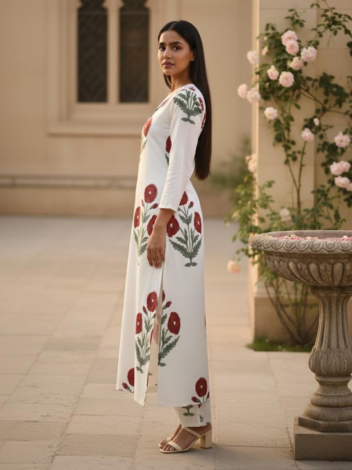 Leriya Fashion Kurti Set for Women | Elegant Kurta Sets for Woman | Festive Co Ord Set for Women Stylish | Floral V-Neck Straight Pant Silhouette for Daily Travel Comfort Office Outfits - Image 3